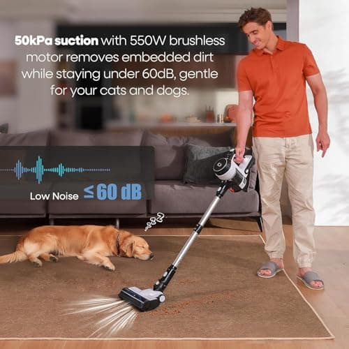 YONNDER Cordless Vacuum Cleaner, 50KPA/550W/70Mins Powerful Stick Vacuum for Home, Anti-Tangle, Self-Standing, Lightweight, Charging Dock, Vacuum Cleaner for Hardwood Floor/Carpet/Pet Hair/Car, M1 - Thumbnail 2