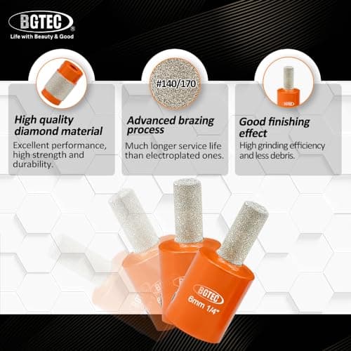 BGTEC Diamond Grinder Bit Head Tools - 1/8"+1/4"+3/4"+1" Brass Core Stained Glass Grinder Bits, Glass Grinder Tools and Supplies - Thumbnail 4