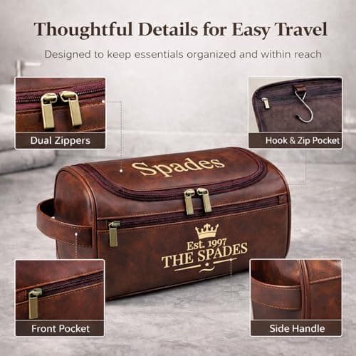 Xpanrous Personalized Travel Toiletry Bag - Hanging Toiletry Bag for Men Water Resistant Leather Shaving Bag with Large Capacity for Travel, Custom Engraving Gift for Husband Dad (Light Brown) - Thumbnail 4