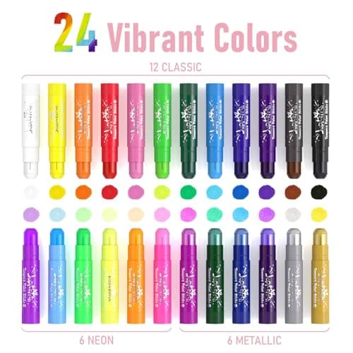 JUPITEARTH 24 Colors Tempera Paint Sticks with 120 PDF Coloring Pages and 30 Stickers, Quick Drying, Smooth, Non-Toxic and Washable Paint Sticks for Kids Drawing on Pumpkin, Wood, Rock, Glass - Thumbnail 2