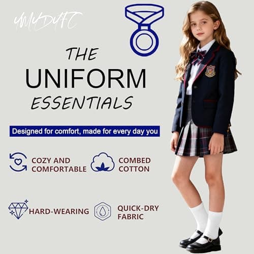 YMYDYFC 9-Pack Kids Socks For Boys Girls Toddler Crew White Ruffle Socks Black Dress Sock School Uniform Cotton Seamless 3-11T G-Cream Small（3-6Years） - Thumbnail 5
