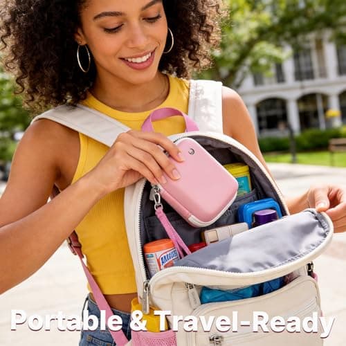 Comecase Hard Camera Case for KODAK PIXPRO FZ55 FZ45, Shockproof Digital Camera Bag with Accessory Mesh Pocket, Small Vlogging Camera Case, Portable Travel Carrying Pouch for All Ages, Pink - Thumbnail 5