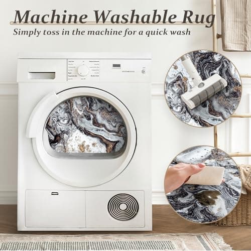 GEMBED Washable Area Rug 8x10 - Artistic Style Modern Rug for Living Room Bedroom Dining Room, Soft Low Pile Machine Washable Carpet, Non Slip Non Shedding Area Rug - Black/Gold, 8'x10' - Thumbnail 5