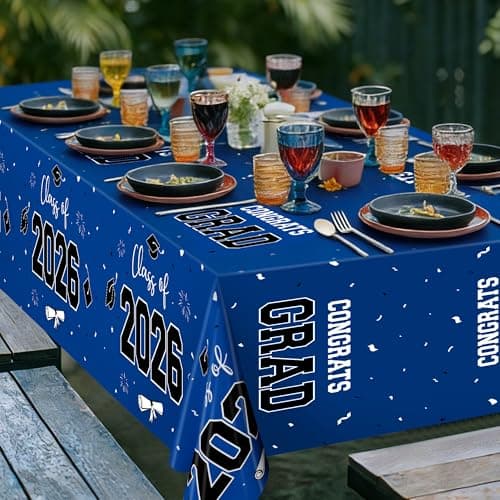 QZYL 4 Pack Graduation Tablecloth, 54" x 108" Blue Graduation Table Decorations 2026, Plastic Table Cloth for Class of 2026 Congrats Grad, Rectangle Disposable Grad Party Decorations Supplies Favors - Thumbnail 3