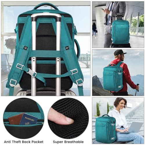 Carry on Backpack, Flight Approved Extra Large Travel Backpack with USB Charge Port, TSA 15.6 Inch Anti-Theft Laptop Backpack Lightweight Daypack Business College Weekender Overnight Bag, dark green - Thumbnail 5
