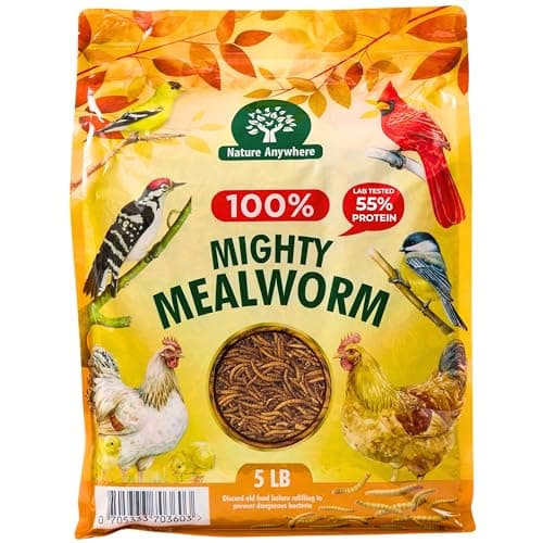 Nature Anywhere Mealworms for Chickens 5LB Mighty Mealworm, Chicken Feed Topper, Chicken Food for Laying Hens, No Fillers, SGS Tested, Resealable Bag, Bird Food for Outside Wild Birds