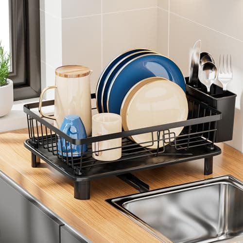 Dish Drying Rack, Stainless Steel Dish Racks for Kitchen Counter, Sink Organization and Storage Essentials, Kitchen Organizer for Forks, Spoons Dishes,Cup and Bottle (Black, 14.96''*11.02''*6.69'') - Thumbnail 5