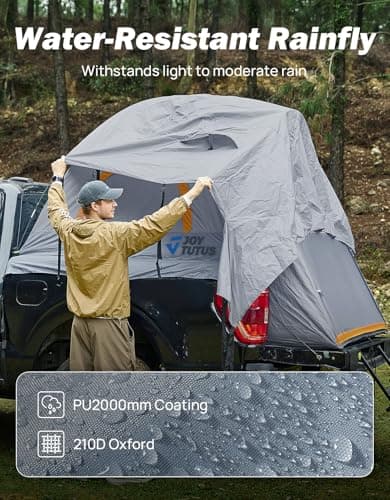 JOYTUTUS Pickup Truck Tent 2.0, Waterproof PU2000mm Double Layer for 2 Person, Portable Truck Bed Tent with Rainfly, 5.5'-5.8' Camping Preferred - Orange - Thumbnail 5