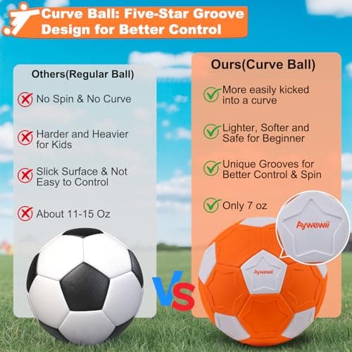 Outdoor Toys for Kids Size 4 Curve Soccer Ball for Ages 3-12, Soft Toddler Swerve Balls with Pump & Mesh Bag, Outside Indoor Sport Toy for Boy Girl Gift, Beginner Football for Yard Lawn Game Activity - Thumbnail 5