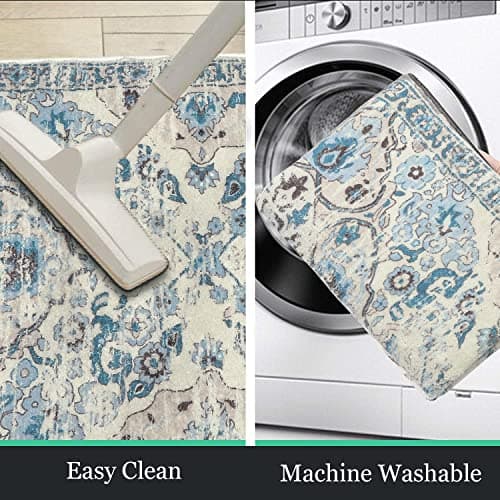 HEBE Hallway Runner Rug 2'x6' Washable Vintage Distressed Area Rugs Non Slip Laundry Rug Runner Boho Floor Carpet Runners for Hallways Entryway Laundry Room Kitchen Bathroom - Thumbnail 5