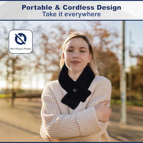 Heated Scarf Neck Heating Pad with 5000mAh Power Bank, Soft Velvet Heated Neck Wrap with 3 Heat Levels, Portable Cordless Neck Warmer for Men & Women Outdoor Winter Use – Black - Thumbnail 6