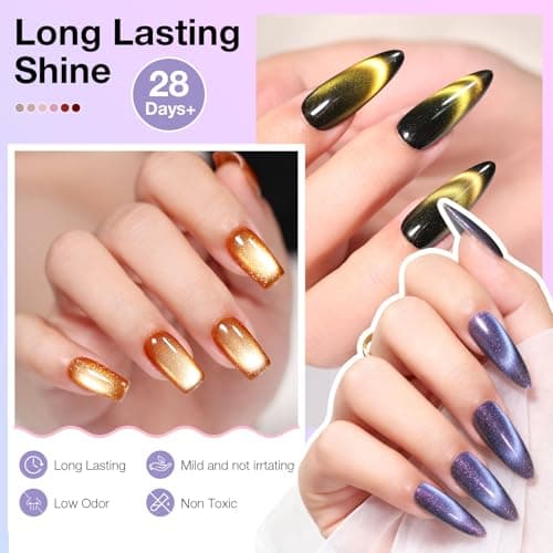 GELLAKTIK Cat Eye Gel Nail Polish Set, 6 Colors 12ML - 9D Glassy Holographic Glitter, Magnetic Nail Art Kit with Magnet, Soak off UV LED Gel for DIY Home Salon Manicure Gift for Women - Thumbnail 4