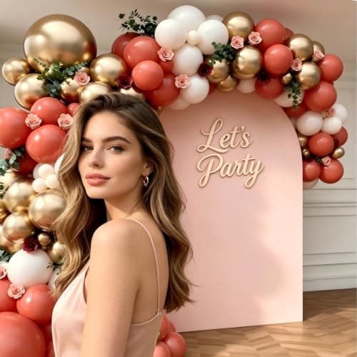 Coral Red Gold Balloon Garland Arch Kit, Coral Red Metallic Gold Latex Balloons for Wedding Anniversary Birthday Baby Shower Bridal Shower Party Decorations - Thumbnail 5