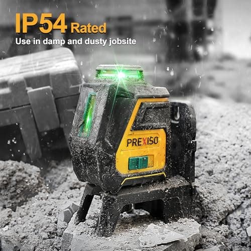 PREXISO 360 Laser Level with Tripod - IP54 Rechargeable Wide Angle Vertical Line Laser, 100Ft Green 3 Brightness Adjustment Self Leveling Cross Line for Construction, Floor Tile, Renovation - Thumbnail 4