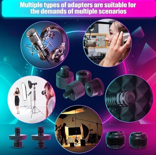 13 PCS Microphone Mount Mic Stand Adapter Parts Set - 3" Extension Tube, Aluminum Alloy 3/8 to 5/8, 1/4 to 5/8 Threaded Screw for Tripod Adapter, Shock Mount, Boom Arm, Projector, Black Anodized - Thumbnail 3