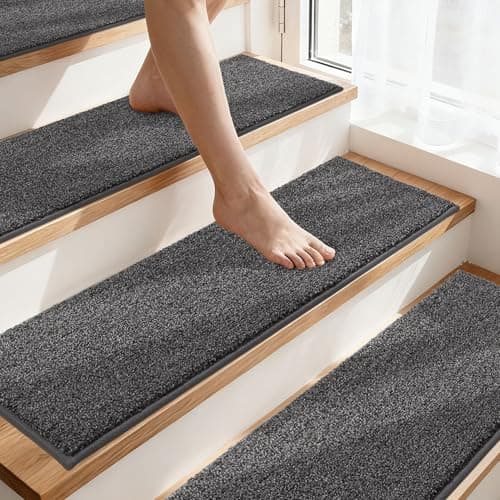 COSY HOMEER Stair Treads Non-Slip Carpet Stair Treads for Wooden Steps, Indoor Stair-Runner Rugs for Kids Elders & Pets 28"x9" (4Pc, Dark Gray)