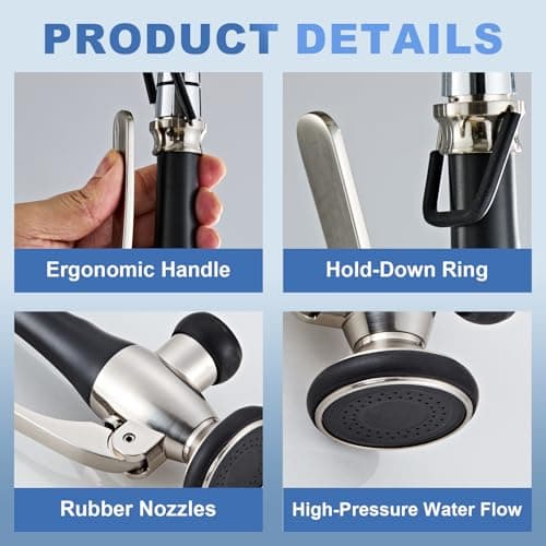 Kitchen Faucet Replacement Head, Spray Head with Stream & Spray Functions, High-Pressure Anti-Clog Nozzle, Easy Install, Fits Most Kitchen Faucets, Brushed Nickel - Thumbnail 6