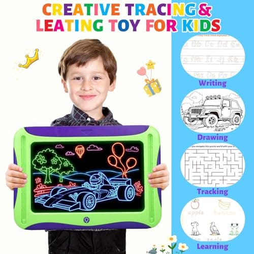 Magic LED Drawing Board for Kids Age 6-8, Light Up Tracing Pad Boy Girl Toys, Reusable Doodle Writing Tablet, 9 Double-Sided Cards, 6 Markers, Arts Crafts Learning Toy, Easter Christmas Birthday Gifts - Thumbnail 6