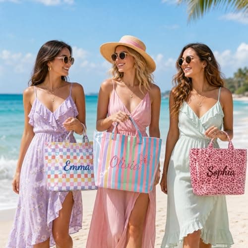 KEQHAULI Custom Embroidered Waterproof Tote Bag for Women, Personalized Gift for Commuting Travel Beach & Teacher, Bridesmaid Proposal Bachelorette Birthday Christmas Valentine - Thumbnail 2