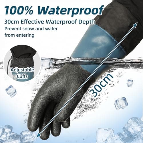 Schwer 100% Waterproof Winter Work Gloves, Long Freezer Glove with Water-based PU Coating, Ultimate Warmth, Non-Slip, Thermal Glove for Outdoor Activities & Daily Work, Hiking, Camping, Washing, L - Thumbnail 3