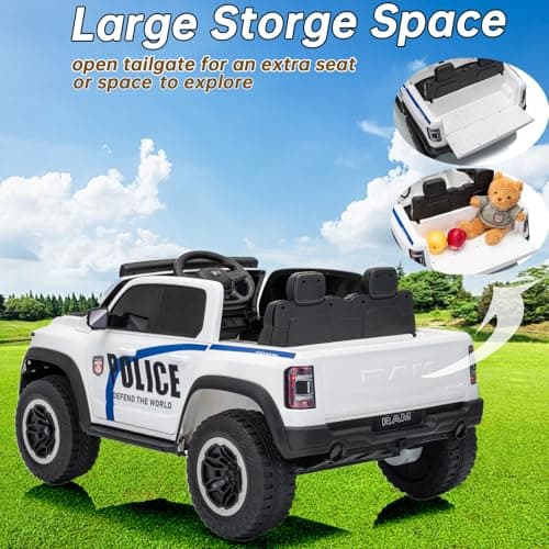 Police Car 24V Ride on Toys for Kids, 2 Seater Ride on Car for Kids Remote Control Kids Electric Cars Kids Driving Car with Bluetooth, Power of Wheel Car for Kids Truck for All Types of Road - Thumbnail 6