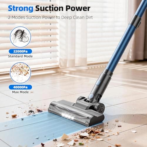 BlueEpic Cordless Vacuum Cleaner for Home, 40000Pa/300W Stick Vacuums with Charging Wall Dock, Anti-Tangle, 6 in 1 Lightweight Handheld Vacuum for Pet Hair, Hard Floor, Carpet - Thumbnail 2