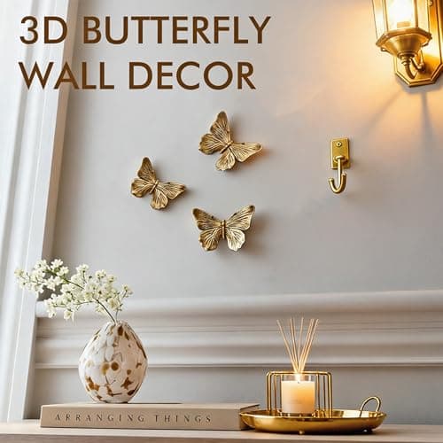 GUSFREUD 3D Butterfly Wall Decor Set – Resin Wall Decorations for Living Room, Bedroom, Garden, Yard, Outdoor and Gallery Walls - Antique Copper - Set of 3 - Thumbnail 3