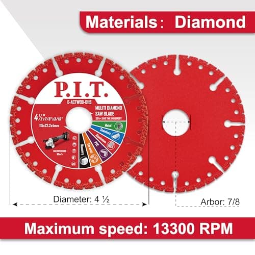 P.I.T. 4 1/2 Inch Metal Cutting Disc with Long Life 5000+ Cuts, 7/8" Arbor Vacuum Brazed Diamond Angle Grinder Blade for Rebar, Angle Iron,Stainless Steel - Thumbnail 6