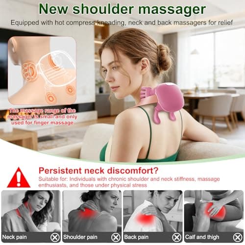Nooydio Neck Massager, Neck and Back Massager with Heat & 4D Kneading, Shiatsu Deep Tissue Wireless Massager for Shoulder Cervical Pain Relief, Portable Rechargeable for Home Office (Pink) - Thumbnail 3