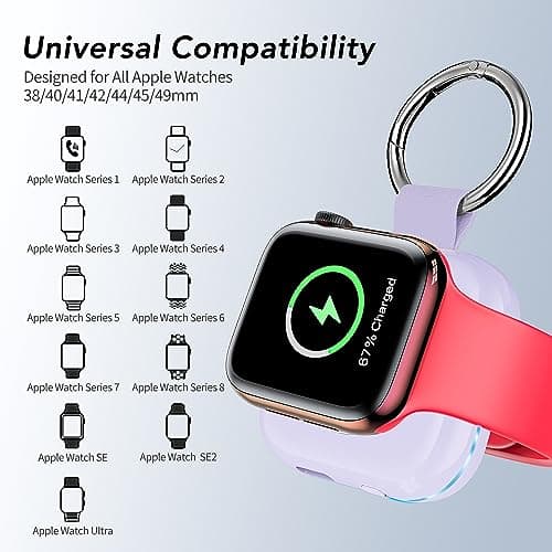Portable Travel Charger for Apple Watch Series 8,Wireless iWatch Charger 1200mAh Power Bank with Charging Cable, Purse Keychain Smart Chargers for Apple Watch Series 11/10/9/8/7/6/SE/5/4/3/2/1/UItra - Thumbnail 4
