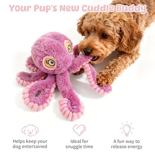 PETSWEET Squeaky Dog Toy for Puppy Teething, Plush Octopus Dog Toy, Puppy Chewing Toy, Soft Stuffed Chew Toys for Small Dogs Training and Keep Them Busy, Pink - Thumbnail 4
