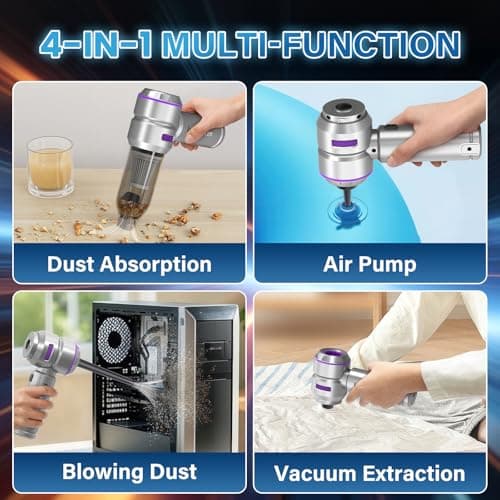 Koucen Car Vacuum Portable Cordless 20000pa High Power 4-in-1 Handheld Vacuum Cordless Rechargeable, Portable Vacuum with 3 Reusable Filter, Small Vacuums for Car Home Office & Pet(Silver Purple) - Thumbnail 2