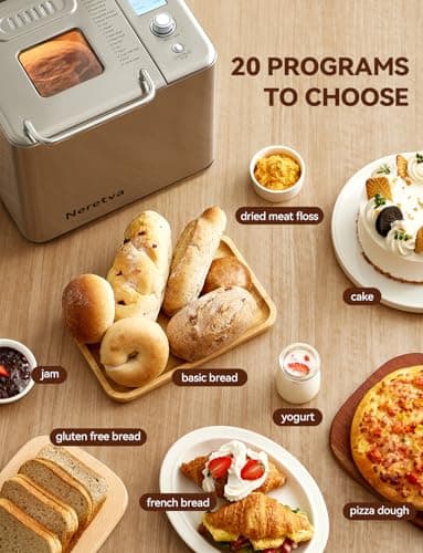 Neretva Bread Maker, 20-IN-1 2LB Bread Machine Dual Heater Bread Maker Machine Automatic with Nonstick Ceramic Pan, 15H Timer & 1H Keep Warm Set, Low Noise, Stainless Steel Breadmaker Recipe-Silver - Thumbnail 2
