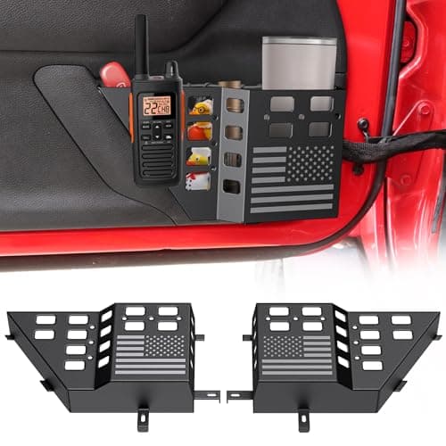 DIAMOOKY Metal Front Door Pocket Storage Box for Jeep Wrangler JK JKU 2018 2017 2016 2015 2014 2013-2007 2/4 Door Accessories, Door Organizer Molle Panels, Flag, 2PCS