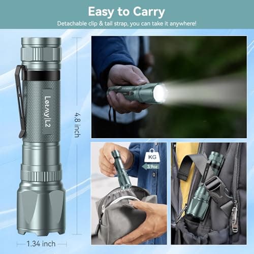 LETMY Rechargeable Flashlights High Lumens, 2 Pack 2000 Lumens Bright LED Tactical Flashlight, 3 Modes Samll Powerful Flash Lights with Clip, Waterproof Flashlights for Home Emergency Camping (Grey) - Thumbnail 6