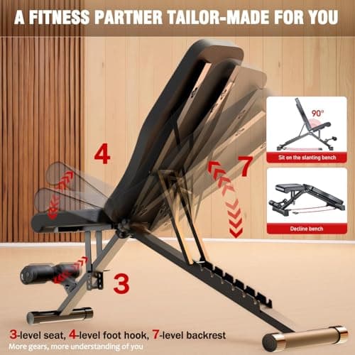Heavy Duty 1000LBS Adjustable Weight Bench, 14-In-1 Multi-Functional Incline Decline Flat Bench Press, Foldable Full Body Dumbbell Workout Bench for Home Gym Weight Training, Sit Ups, Space-Saving Fitness Equipment - Thumbnail 4