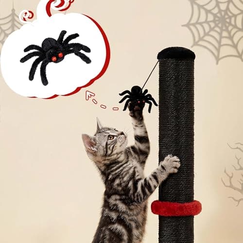 VIEFIN Gothic Cat Scratching Post with 40 Pcs Interactive Cat Toys, 34" Tall Cat Scratching Posts for Indoor Cats Adults, Cute Cat Scratch Post with Spider Toys - Thumbnail 4
