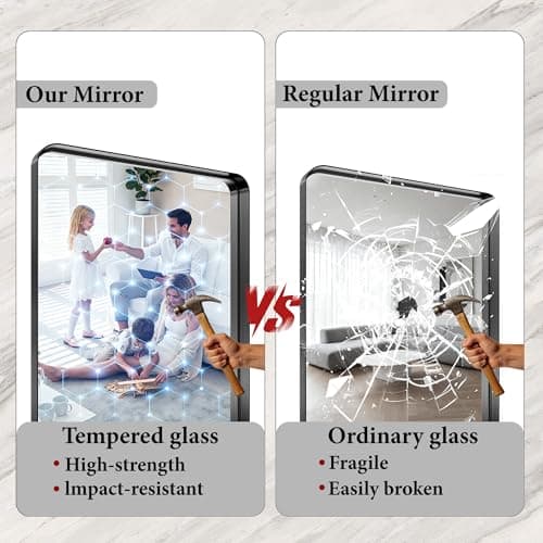 36 Inch Brushed Nickel Bathroom Mirrors for Over Sink, Rounded Rectangle Black Vanity Mirror, Farmhouse Mirror for Wall, HD Tempered Glass, Anti-Rust Mirror,Hangs Horizontally or Vertically - Thumbnail 5