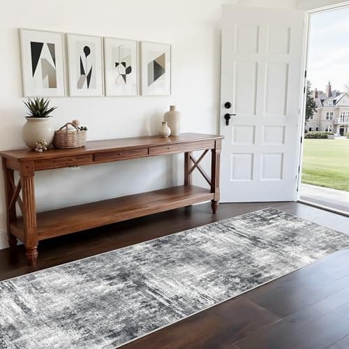 Ruicharm Grey Runner Rugs for Hallway: Abstract Washable Runner Rug 2x12 for Entryway Kitchen Bedroom Bathroom - Modern Cozy Home Decor Long Carpet Mat Stain-Resistant - Dark Grey - Thumbnail 4