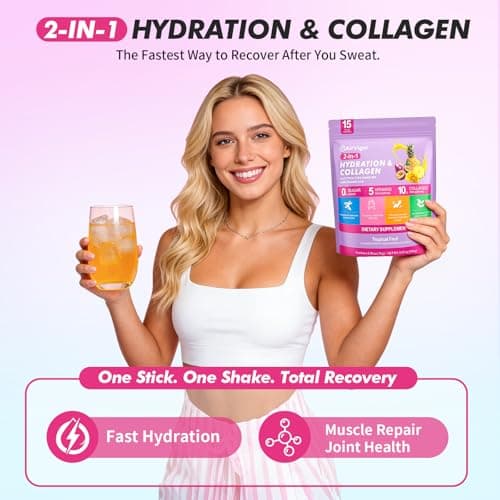 AirVigor Electrolyte Powder Packets, 10G Collagen Hydration Packets, Sugar Free Daily Electrolyte Hydration Recocery Drink Mix with 5 Vitamins & Glutathione, Joint Skin Muscle Support, Keto, Tropical - Thumbnail 2
