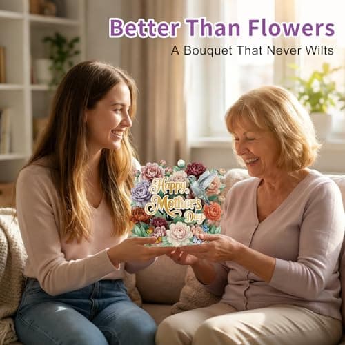 DISJOURNEY 3D Pop Up Mothers Day Card - 5-Layer Happy Mothers Day Vintage Burgundy & Pink Peony Flower Bouquet Card - Handmade Pop Up Gift for Best Mom Grandma Wife - Includes Envelope & Note Card - Thumbnail 6