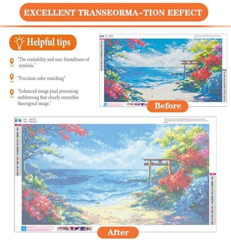 igoodom Large Diamond Painting, Large Beach Diamond Art Kits for Adults, Full Drill Round Big Flowers Diamond Painting, DIY Gem Art and Crafts for Home Wall Decor Gift 27.5 X 15.7inch - Thumbnail 3