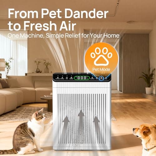 Air Purifiers for Home Large Room up to 2200sq.ft, EVALIT Air Purifier for Bedroom with PM2.5 Air Quality Display and Fragrance, HEPA Filter for Pet Hair Odors Smoke Dust, Ivory, 1Pack - Thumbnail 2