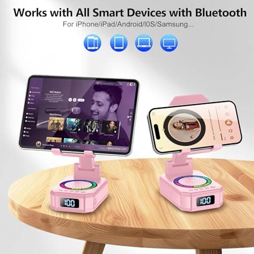 Gifts for Women, Phone Stand with Wireless Bluetooth Speaker and Anti-Slip Base, Gadgets for Anniversary Idea Gift, Phone Charger Stand with LED Lights, Kitchen Gadget Compatible with IOS Android - Thumbnail 6