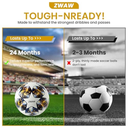 ZWAW Soccer Ball Size 5 – Waterproof PU Leather, Includes Pump, Needles, and Mesh Storage Net for Easy Carrying - Thumbnail 4