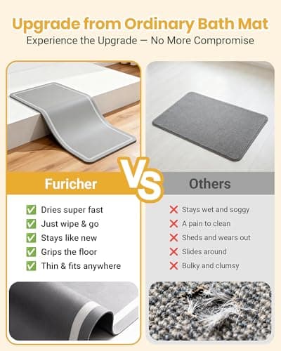 Soft Diatomaceous Earth Bath Mat, Quick Dry Bathroom Mats 2 Piece, Gray Super Absorbent Bath Mat Set, Washable Non Slip Bathroom Rugs, Stone Bath Mats Alternative, 15.74" x 23.62" Plus 15.74" x 47.2" - Thumbnail 3