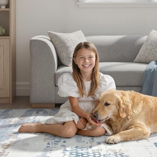 DCX Abstract Area Rug 9x12, Washable Blue Modern Rug for Living Room, Kid & Pet Friendly with Rubber Back Non Slip, Soft Low Pile Carpet, Stain Resistant Rug for Bedroom, Office, Dining Room - Thumbnail 5