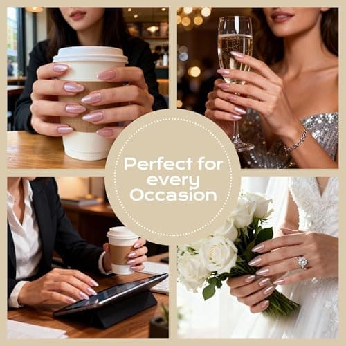 Nude Press On Nails Cat Eye - Almond Soft Gel Flexible Nails with Subtle Shimmer, Long-Lasting Chip-Free Reusable Manicure for Women DIY Nail Art, 24Pcs Nail Kit with Glue, Tabs, File, Prep Pad, Stick - Thumbnail 4