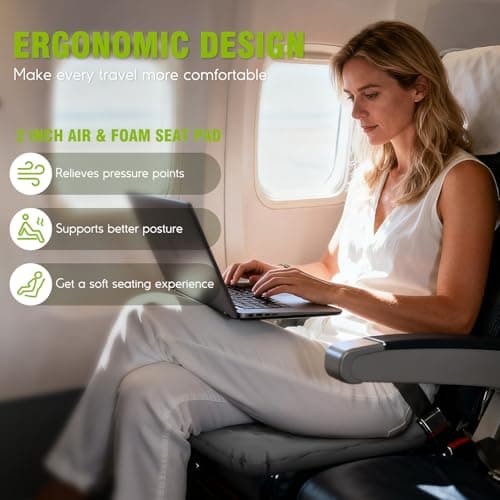 GDREAMT Inflatable Seat Cushion, Self-Inflating Memory Foam Stadium Seats Cushion Lightweight & Compact Chair Sitting Pad Airplane Cushion for Long Flight Travel Outdoor Camping Car Bleachers Office - Thumbnail 4