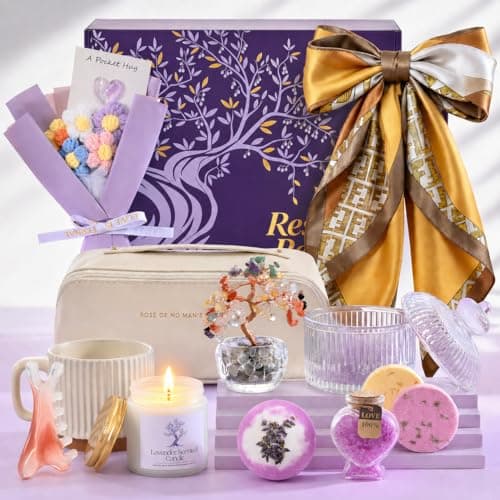 Dotio Mothers Day Gifts for Mom, 12PCS Gift Basket for Women, Tree of Life Crystal Decor, Self Care Gift Set with Silk Scarf, Glass Jar & Ceramic Cup, Birthday Gifts for Women, Care Package - Image 1